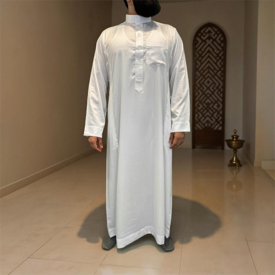Saudi Style Arabic Thobe - White Al Maghrabi Clothing Saudi Style Arabic Thobe - White Al Maghrabi Clothing